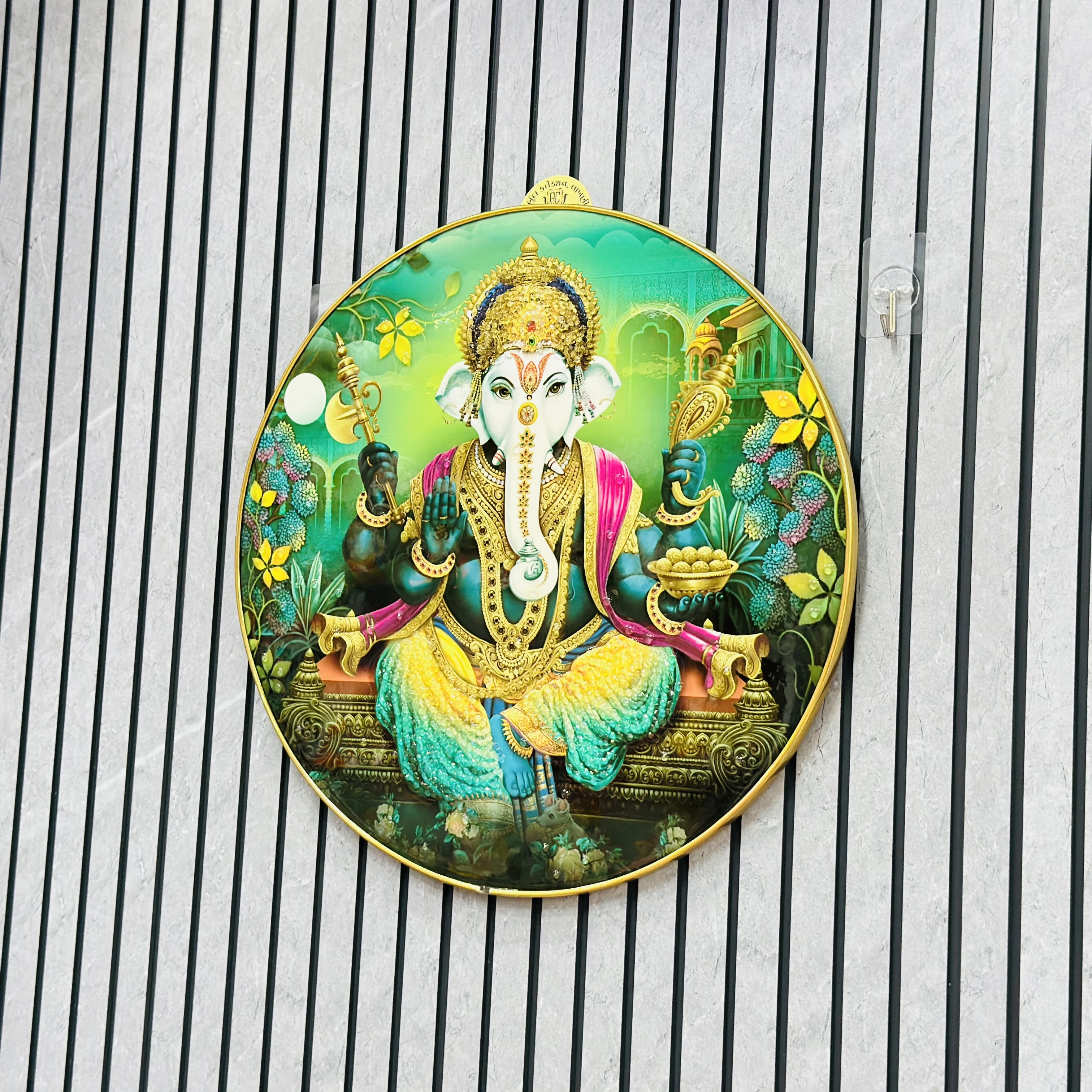 Green Ganpati Temple Wall Decor Frame(SKU-II1170)