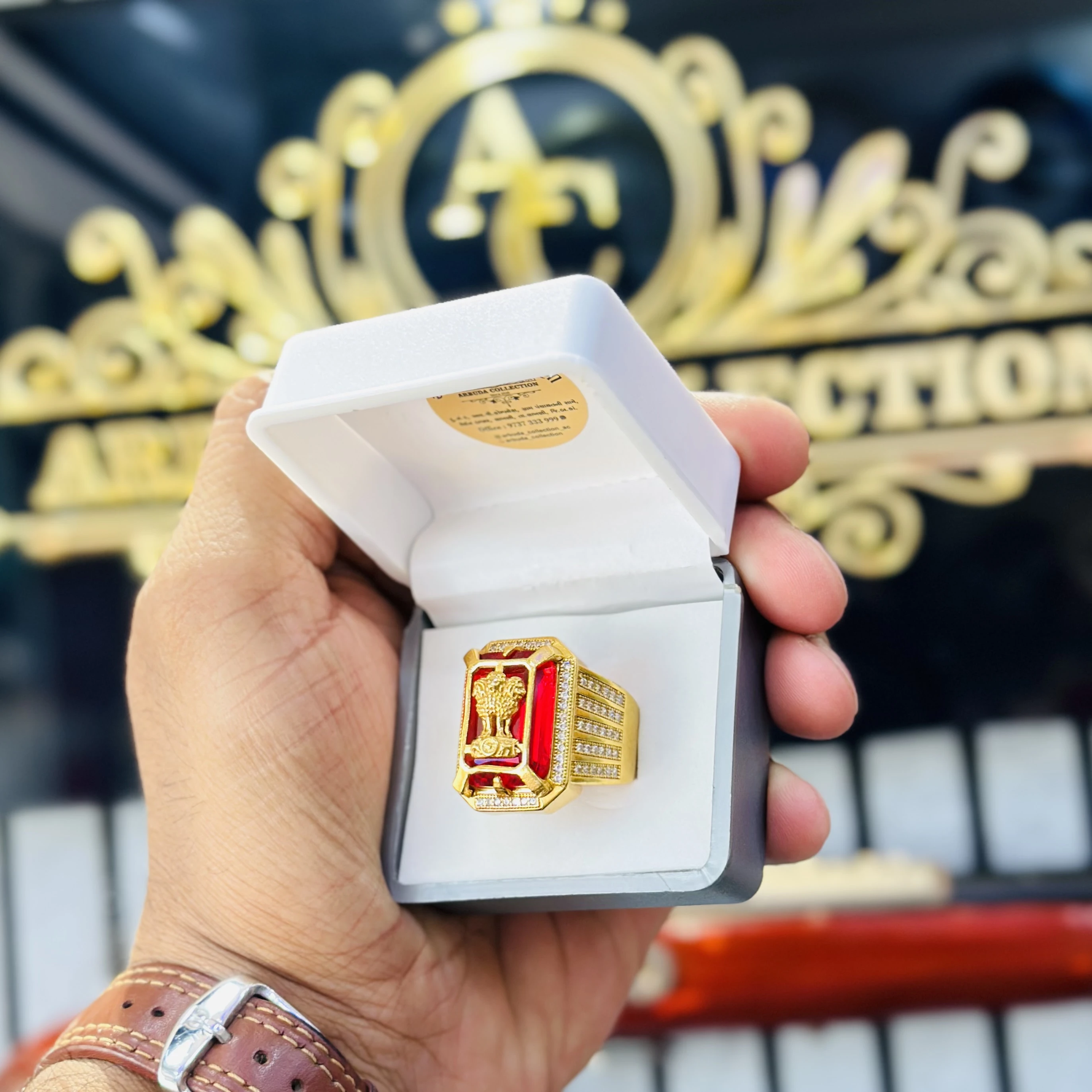 ashok stambh design gents Ring