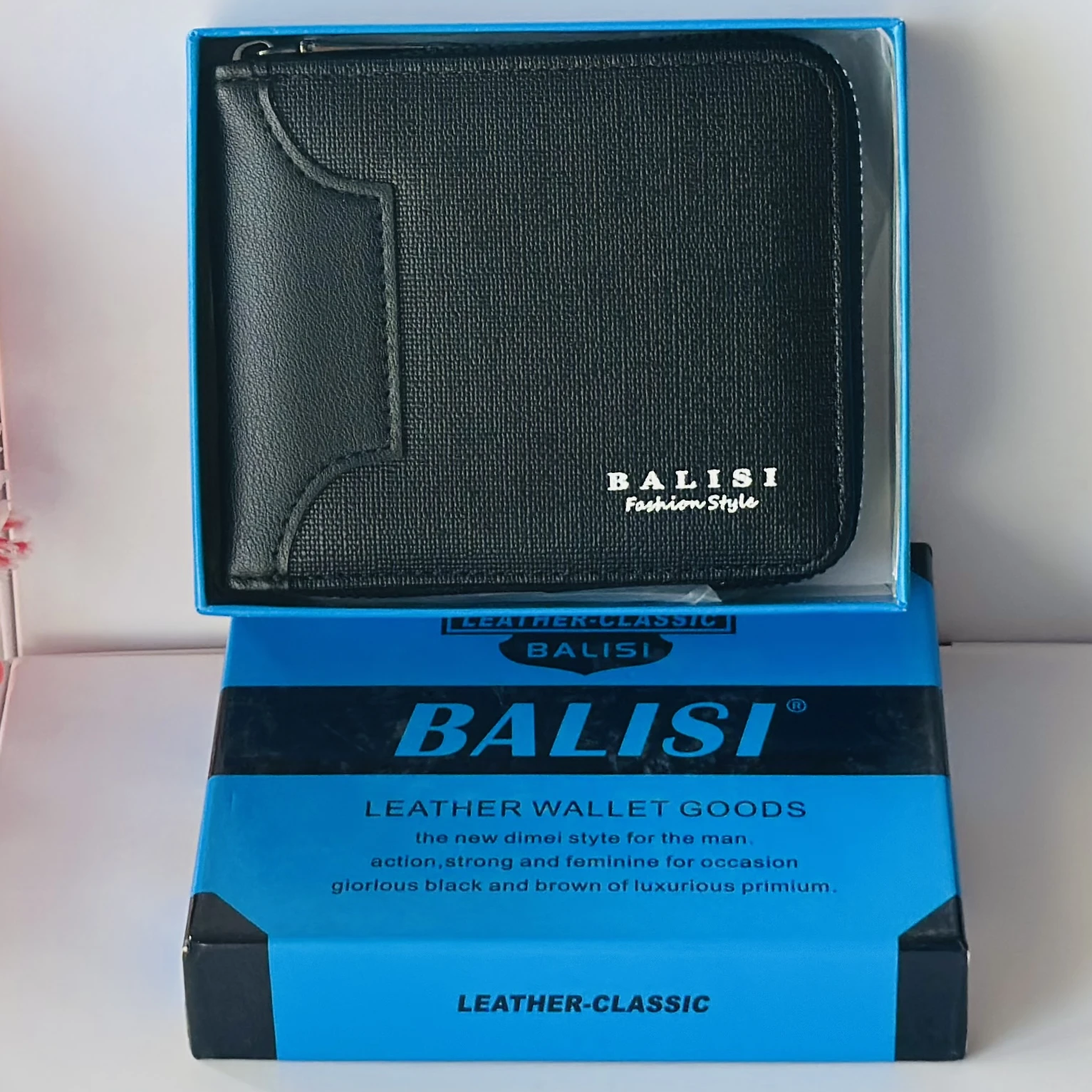 Black Balisi Fashion Style PU leather men's zip wallet.