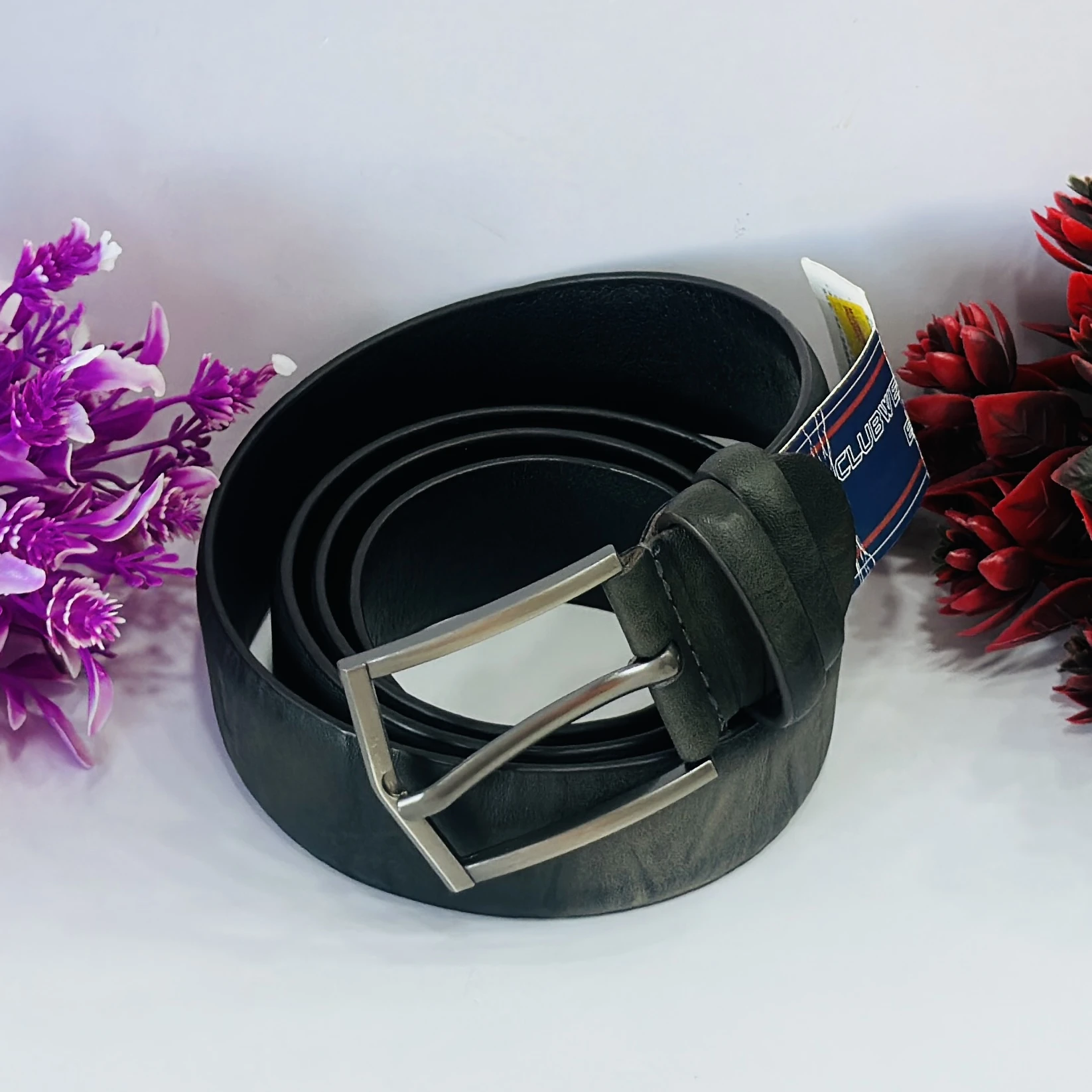 Black genuine leather formal men's belt