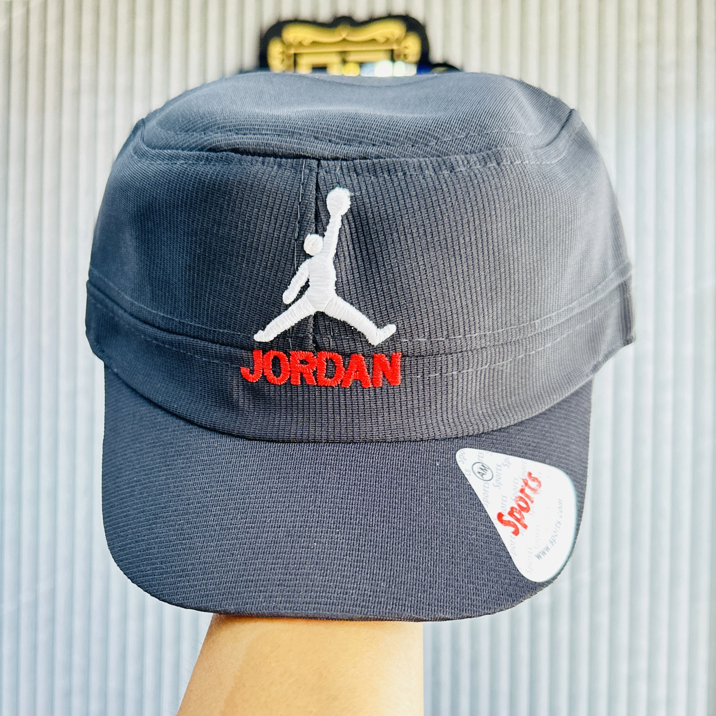 Jordan brand cap features a gray flat-top design