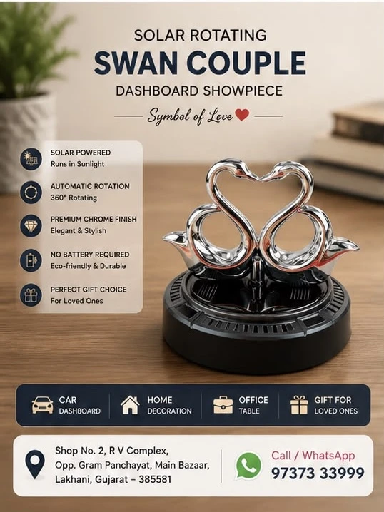 solar-powered swan couple showpiece