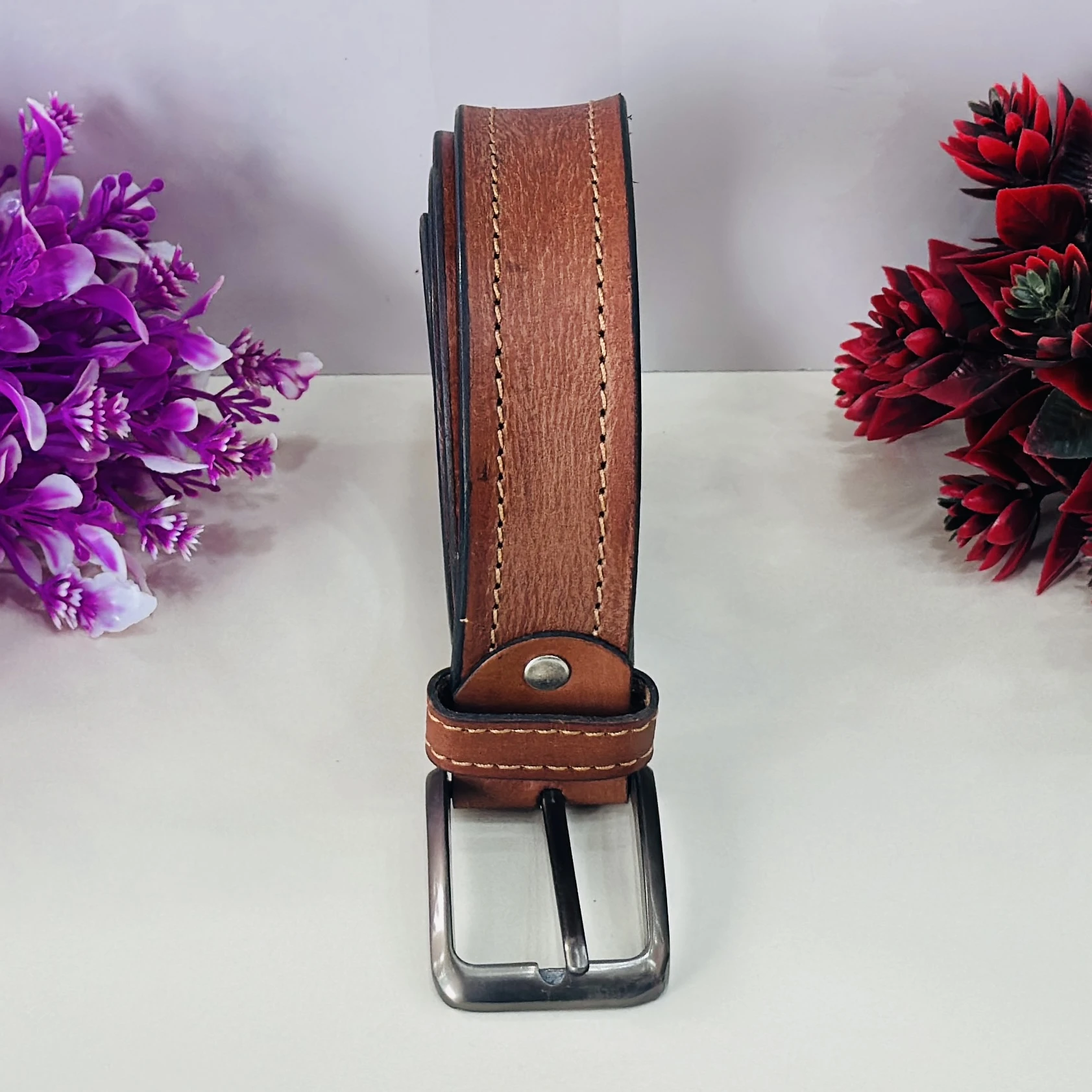 Tan casual leather belt