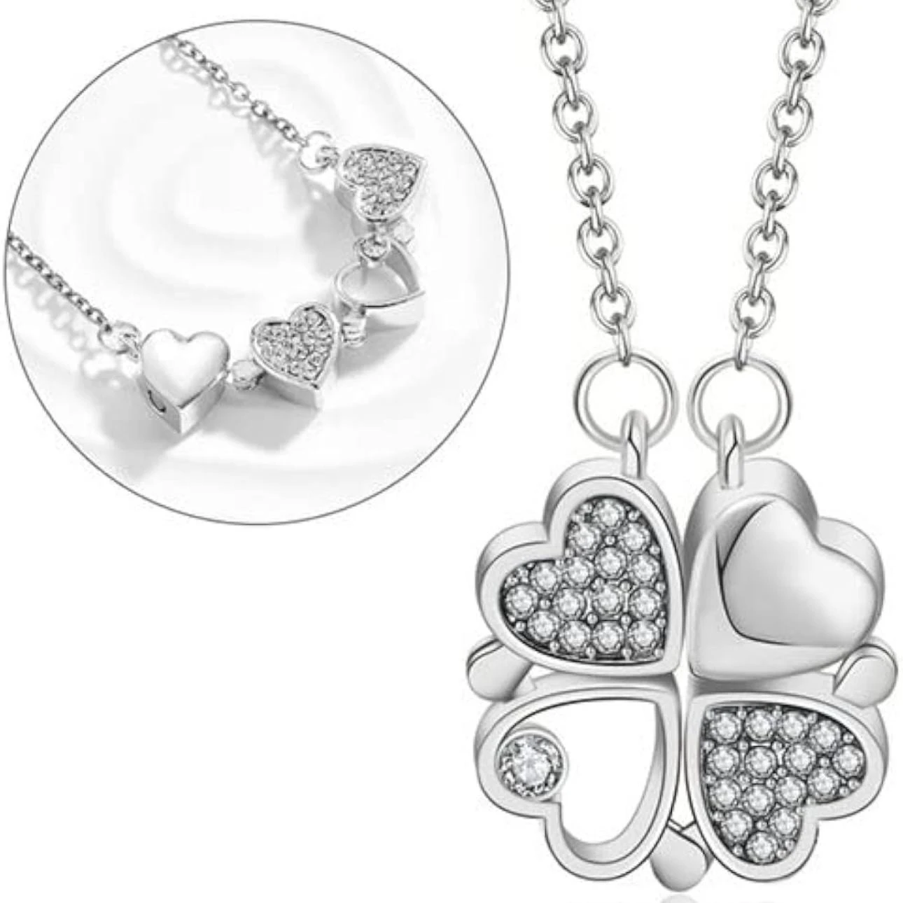 Crystal and Black Four Leaf Clover Transformable Pendant Necklace