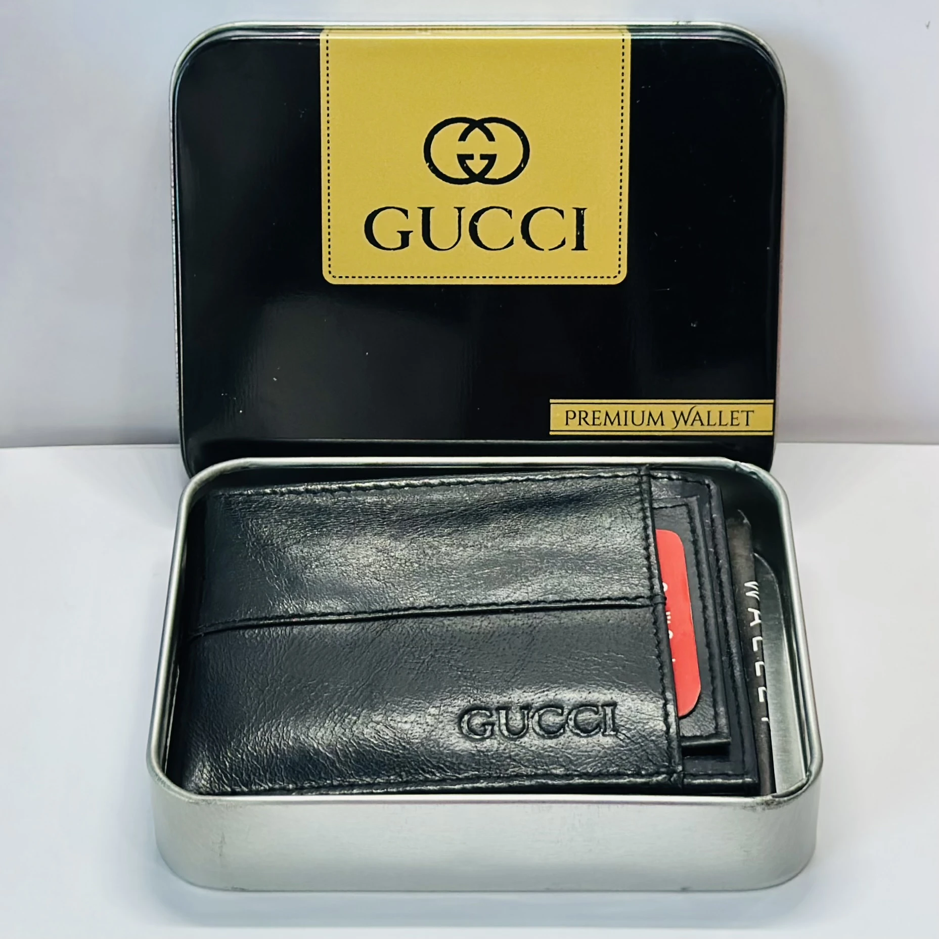 Black faux leather bifold wallet