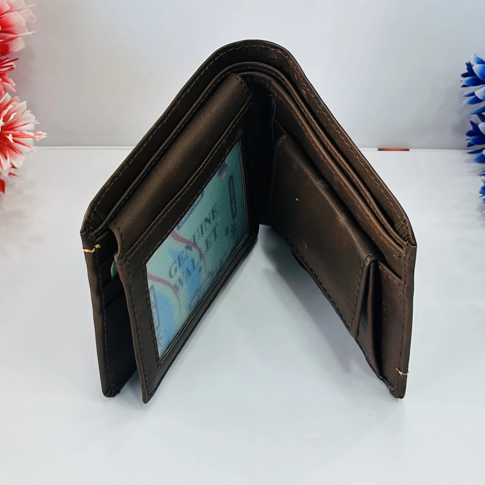 Brown leather bifold wallet