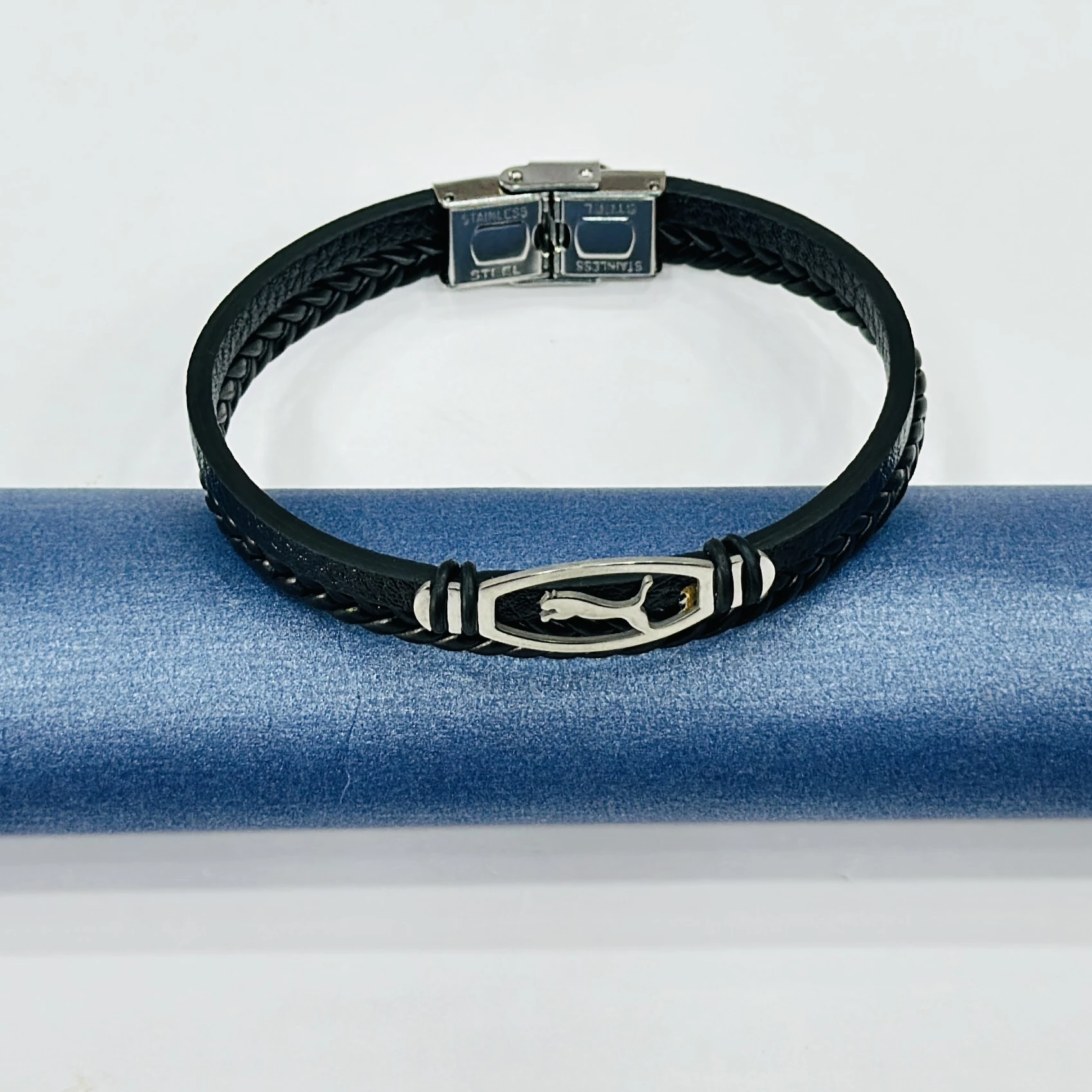 Black leather braided bracelet
