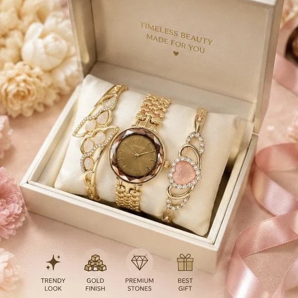 Ladies Analog Watch & Bracelet Combo