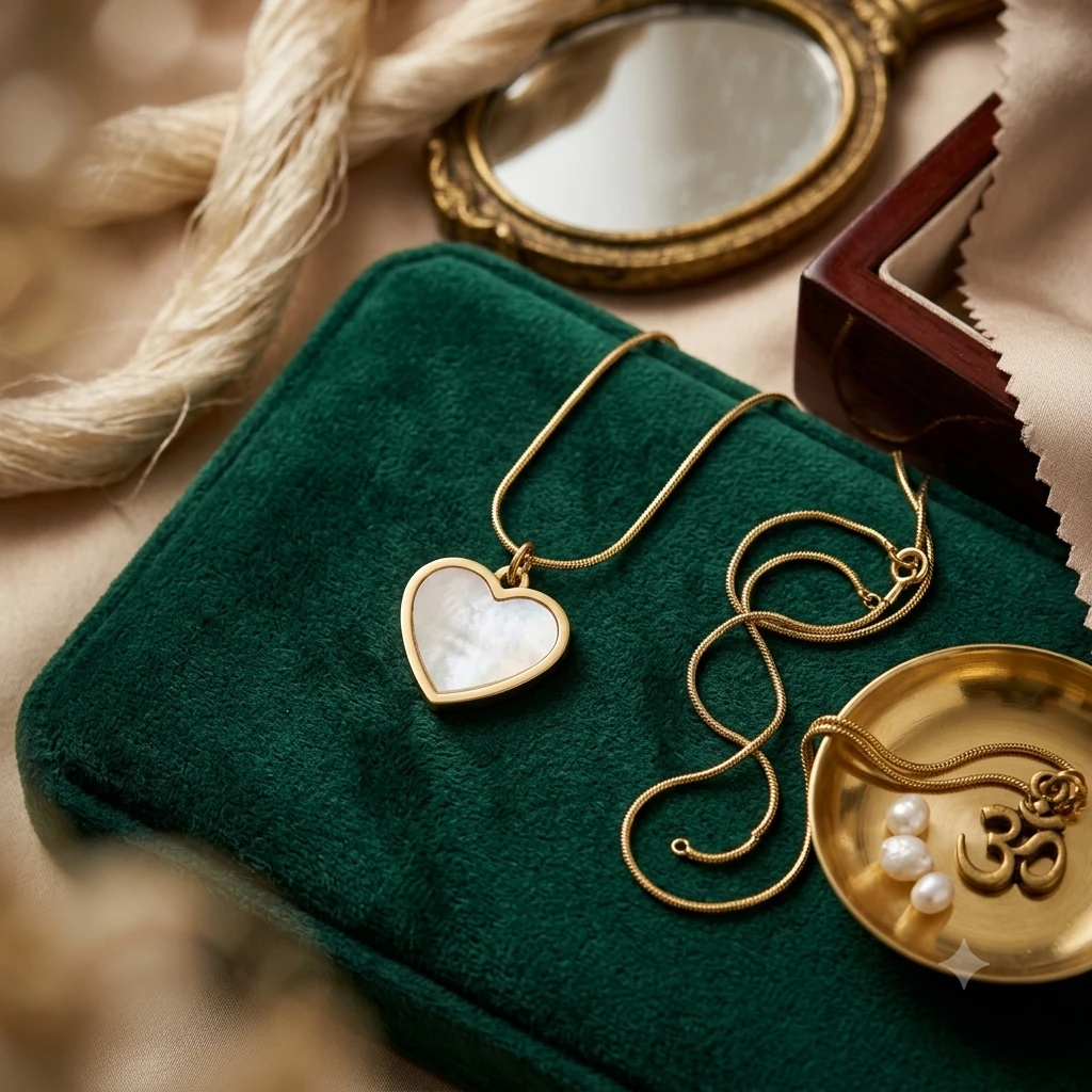 gold-plated snake chain  a white heart pendant.