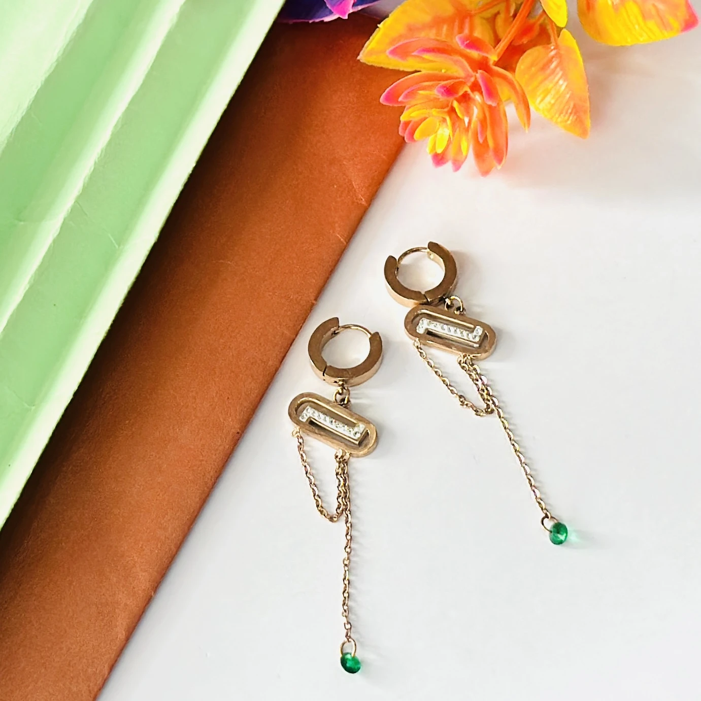 Rose gold and diamond drop earrings