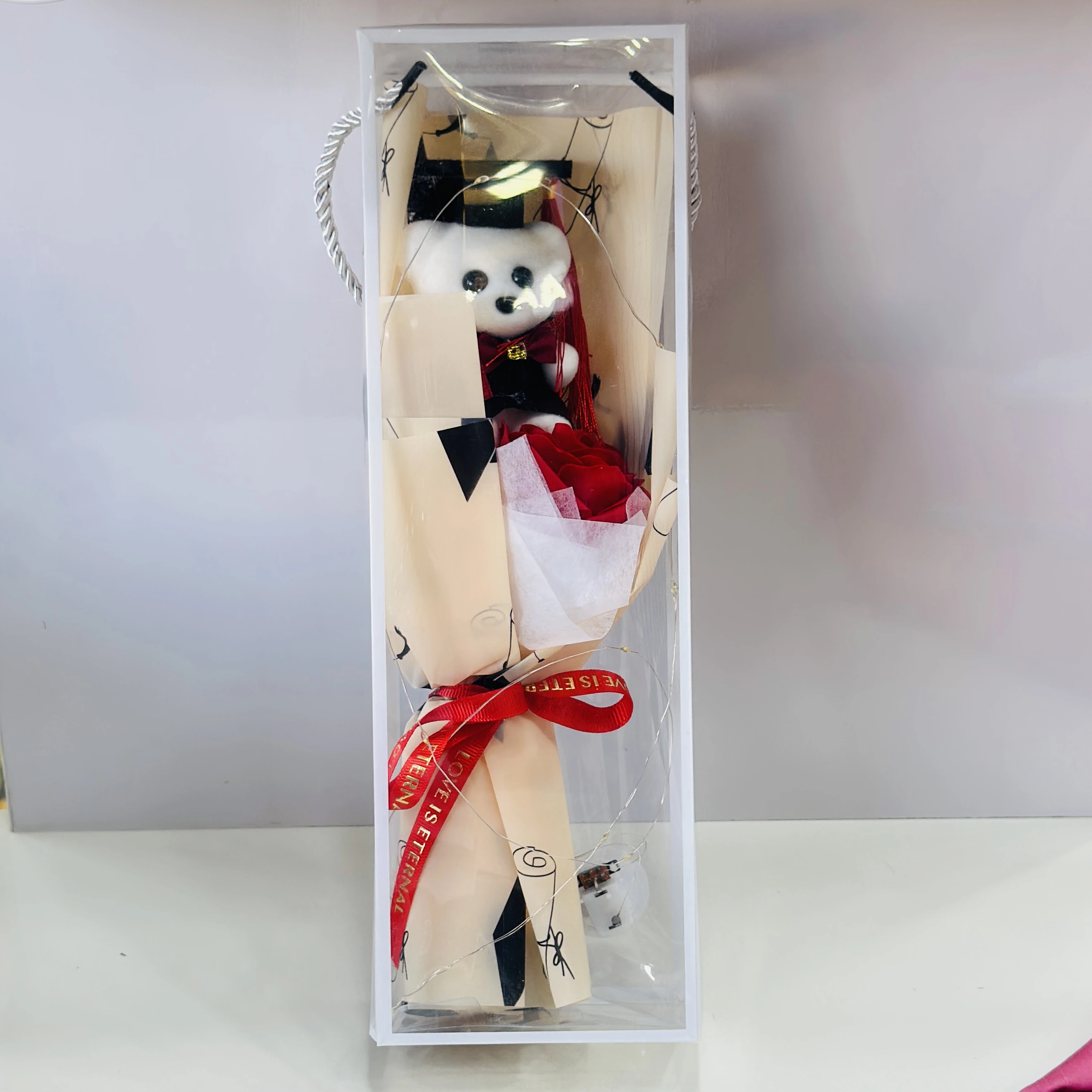 Bear Flower Bouquet Artificial Roses