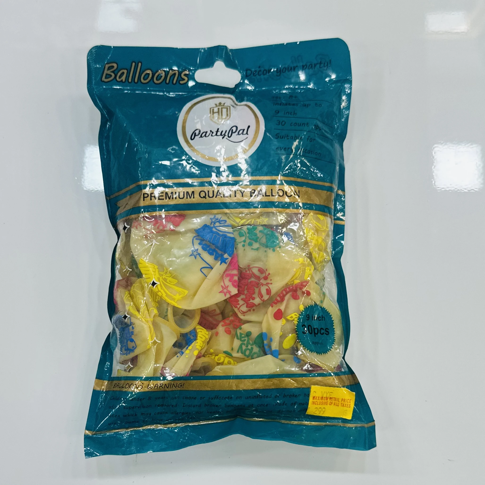package of Yellow party balloons “Happy Birthday “
