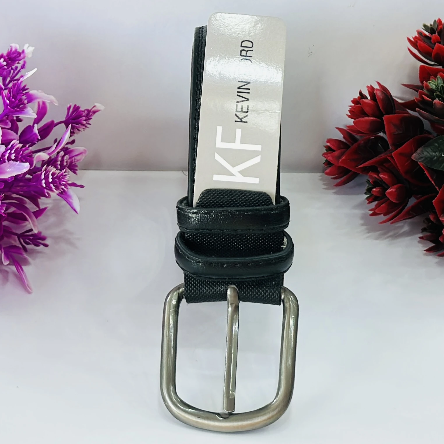 Black leather men's belt
