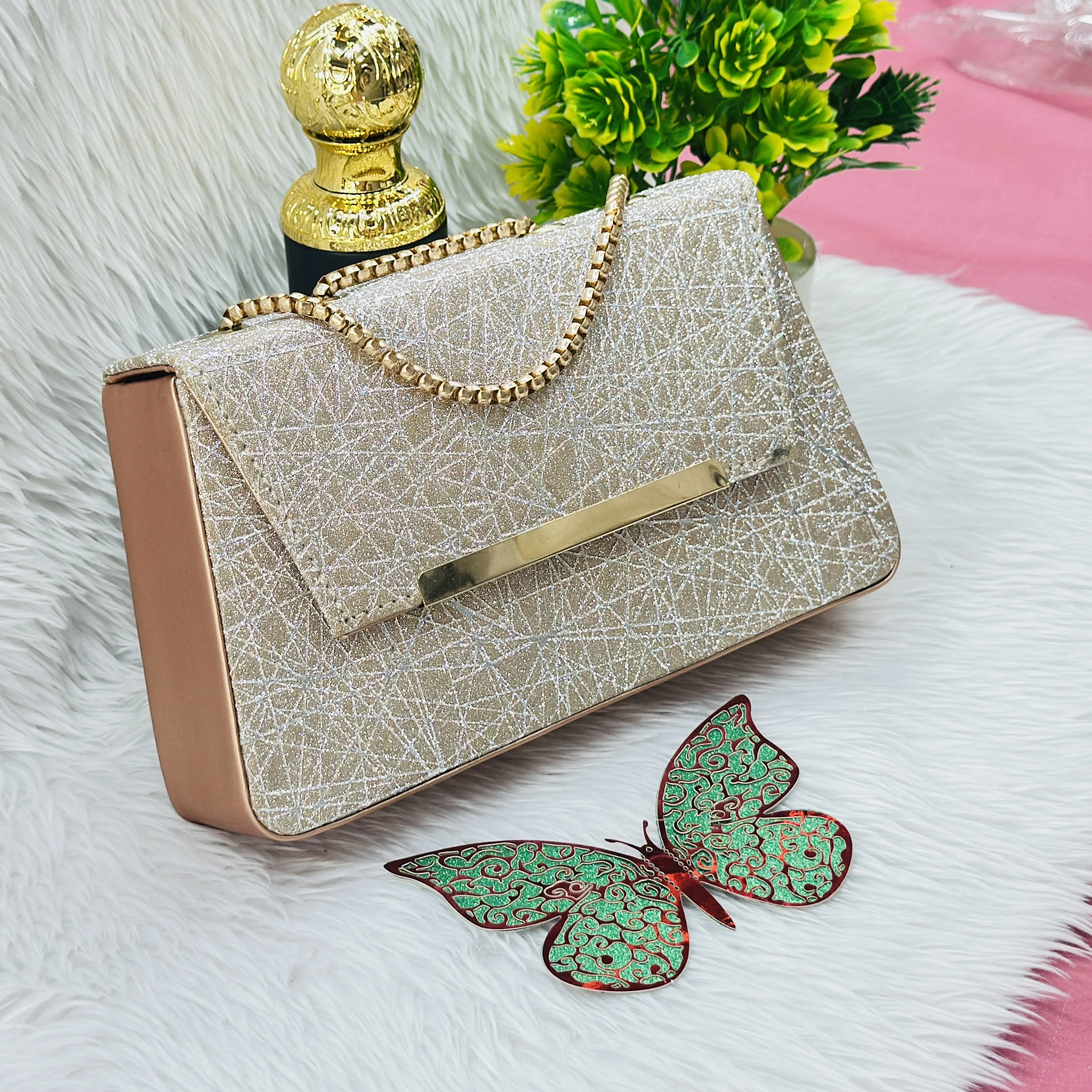 Gold glitter evening clutch or sling bag
