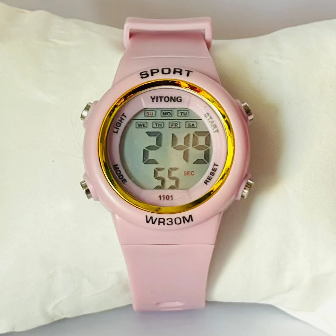pink Yitong digital sports watch with a silicone strap.