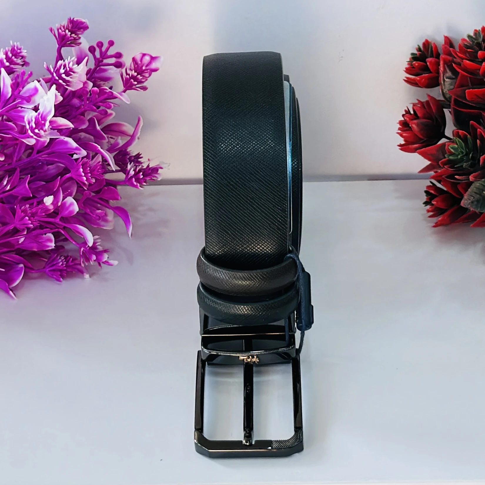 Men Casual Black Genuine Leather Belt